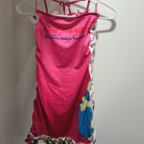 Ed Hardy Style Pink Floral Lace-Up Dress - Picture 2 of 2